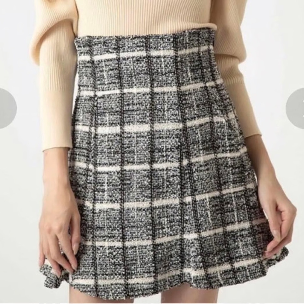 SNIDEL Black & White Tweed Plaid Mini Skirt A-Line